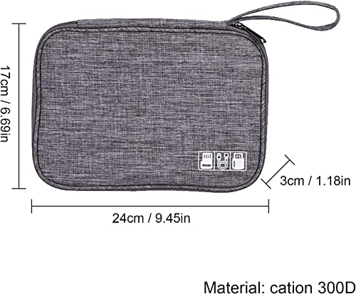 Image of House of Quirk Polyester Electronic Accessories Organizer, Universal Compact Travel Digital Accessories Storage Bag For Portable Charger, Cables, Earphone, Cord, Sd Card, Phone (Grey)