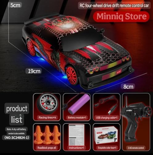 Image of Rc Drift Remote Control Car 1:24 Scale, High-Speed, 4Wd, Lights, Rechargeable Racing Car, Drifting Tires, 2.4Ghz, for Kids (RC Ghost Drift - Multicolor)
