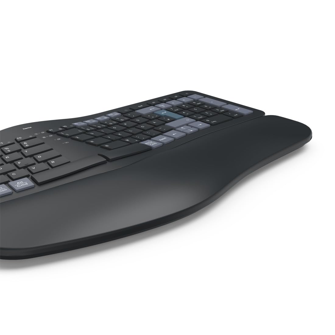 Hama ergonomische Tastatur kabellos, Multi-Device 1x Funk, 2X Bluetooth | Keyboard schwarz, geschwungene Form, geteiltes Tastenfeld, anpassbarer Tippwinkel, Handballenauflage, QWERTZ DE