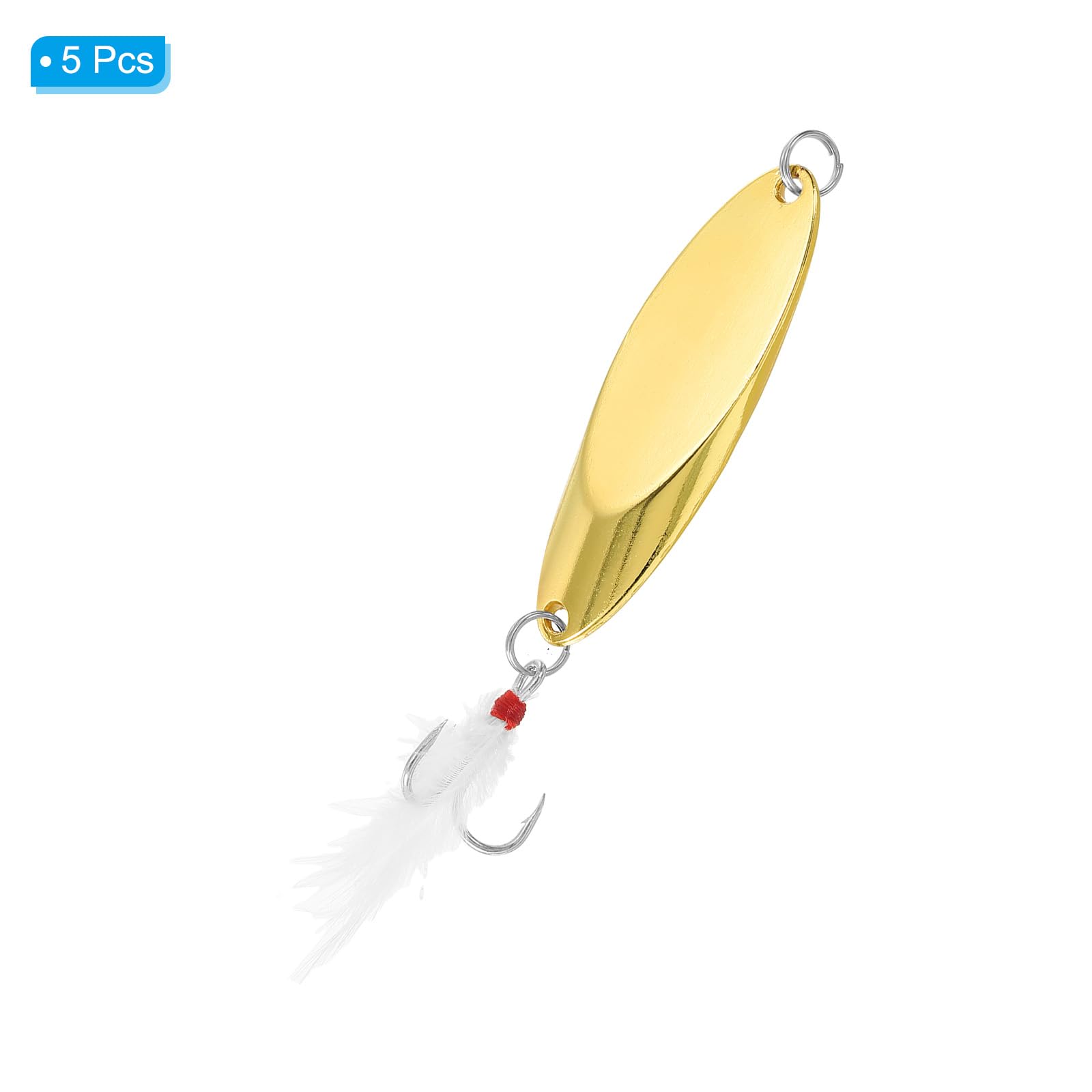 PATIKIL Fishing Spoons 1/4 oz 7g, 5Pcs Fishing Lures Casting Spoon Treble Hooks Jigs Hard Metal Spinner Baits for Freshwater Saltwater Salmon Bass, Gold Tone - Image 3