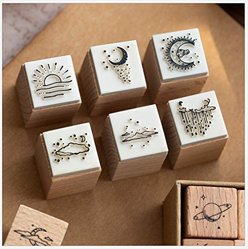 Alimitopia Diary Stamp Set,Wooden Rubber Flower Signet Stamps For Children Diy Scrapbooking Planner Card Making(16Pcs,Moon And Star) #TOP4