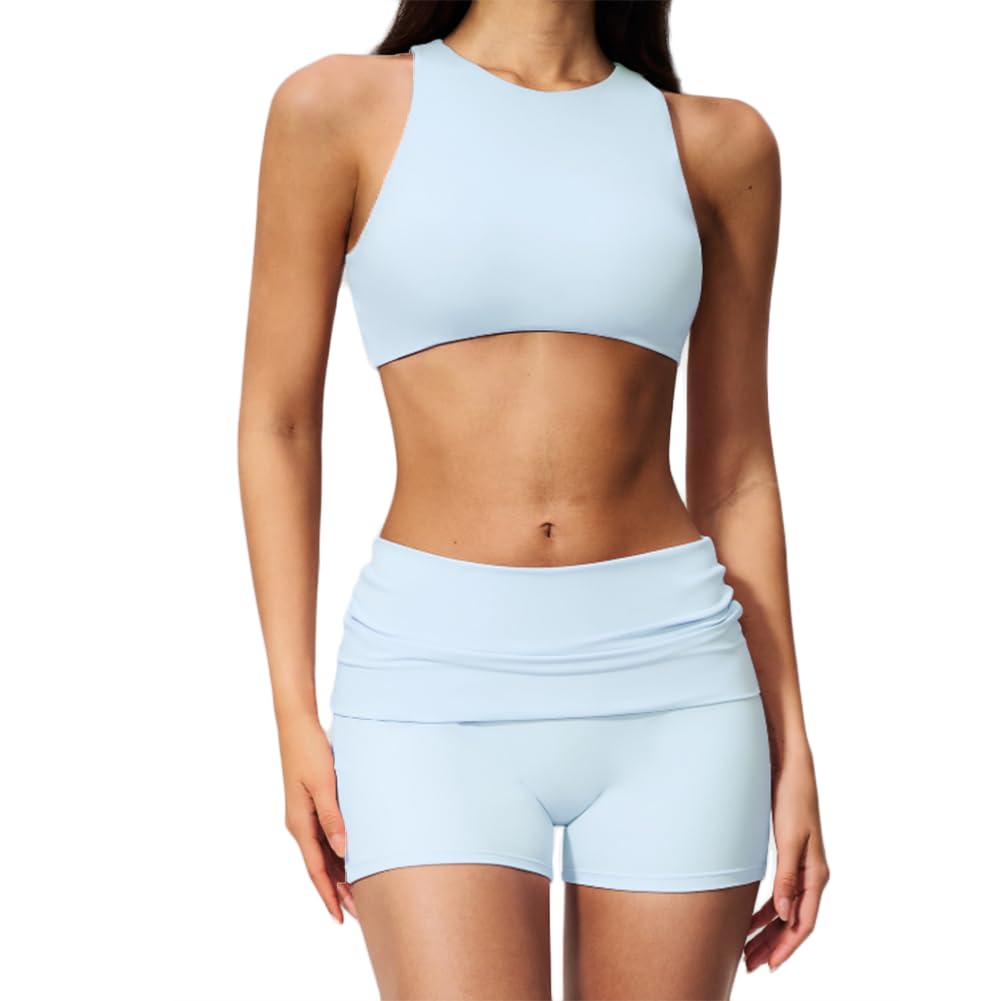 JPXJGT Yoga Set Form-Fitting Back-Highlighting Quick-Dry 2-Piece Yoga Fitness Outfit for Women(Size:L,Color:Blue)