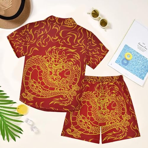 Image of visesunny Boy Floral Short Sleeve Button Down Shirt & Casual Shorts Set Summer Outfits 3-10 Years Clothes