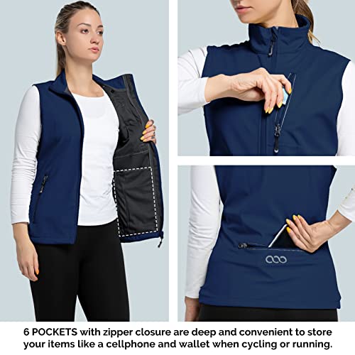 33,000ft Damen Leichte Laufweste Outdoor Softshell Weste Frau Ärmellose Jacke Winddichte Wasserdichte Atmungsaktive Vest Gilet für Laufen Golf Wandern Marineblau M