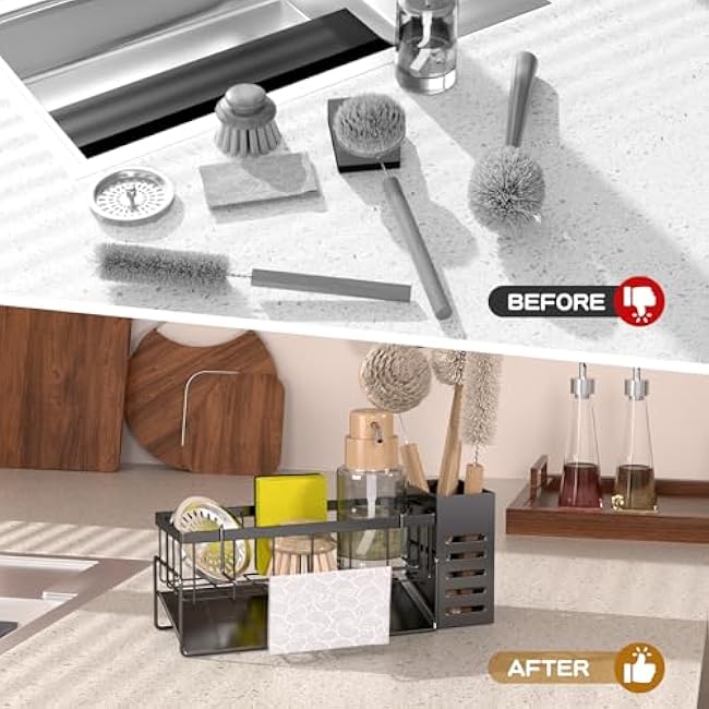 NET MEYA Kitchen Caddy Sink Organizer,Dish Sponge Holder for Kitchen Sink,Soap Dispenser Storage,Kitchen Accessories for Countertop,Stainless Steel Sink Caddy for Kitchen