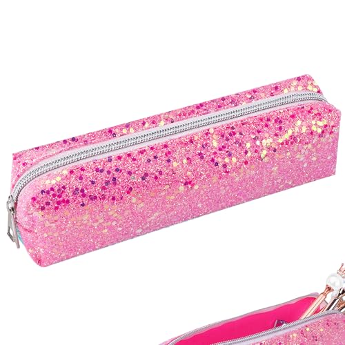 Image of Pink Pencil Box Glitter, Shiny Pencil Case, Stationery Zipper Portable Pencil Case, Stationery Storage Bag, for Daily Study Work (1Pcs)