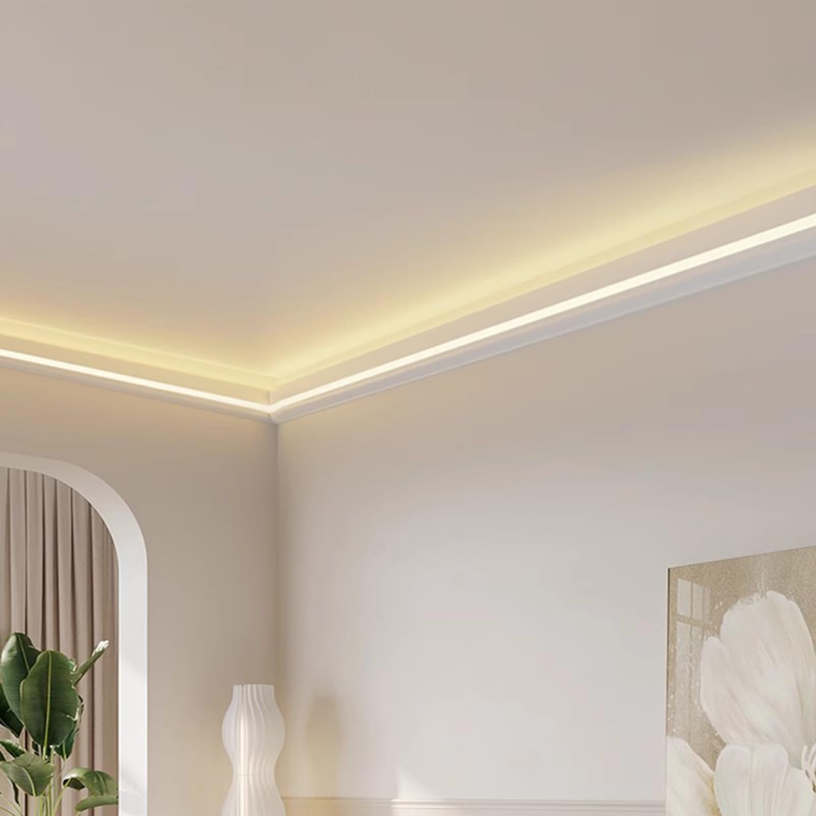 Perfil decorativo de canal de iluminación LED para pared y techo, cubierta difusora de aluminio montada en superficie para un ambiente mejorado