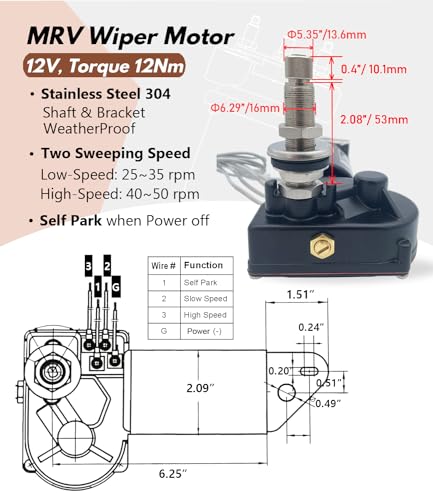 Image of Marine Wiper Motor 12V 2.5 inch Shaft 80 Degree - MRV and Automotive Applicable Wiper Motor Replaces 34000 30991 4R2.12.R110D WWF12C18 Series Boat Wiper Motor