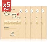 Naisture Facial Sheet Mask Face Treatment (5 Pack) Pure 100% Cotton, Smooth & Moisturizing, Tighten and Clear your Skin for Perfect Moisturization, 24mL Made in Korea - Ginseng