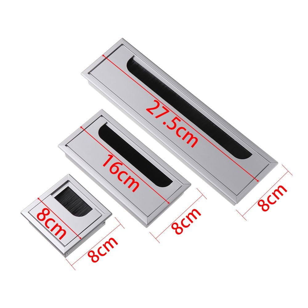 Metalowa przelotka na biurko, osłona drutu ze stopu aluminium 80 x 80/160/275 mm do komputera, pudełka, biurka, stołu, kabla (srebrna, 80x275mm)