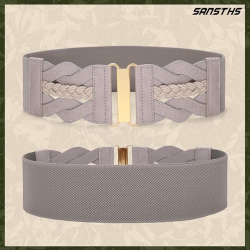 SANSTHS Vintage Stretchy Belt for Women, Womens Wide Elastic Belts for Dresses Coats, Fashion Womens Belts with Gold Buckle