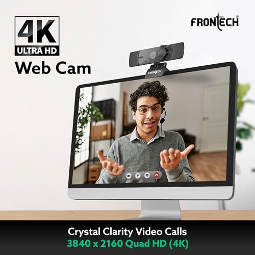 Image of Frontech E-CAM 4K Ultra HD Webcam | 2160P 30FPS | 90 Wide Angle | Privacy Lens Cover | Built-in Mic | USB Plug & Play (FT-2257)