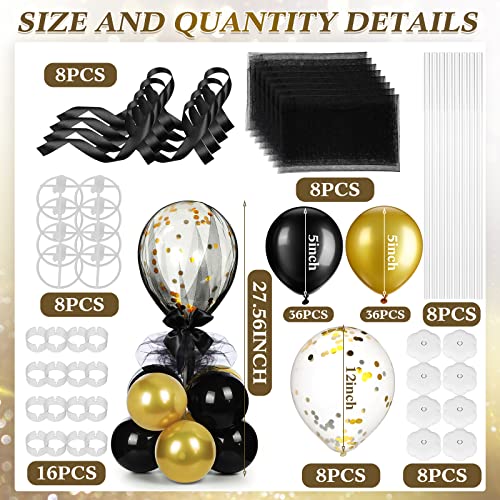 Image of BBTO 8 Set Gold Black Table Centerpieces Balloons Stand Kit, Latex Balloons and Table Stand Holder with Base Tulle for Wedding Birthday Grad Prom Centerpieces Party Back to School Baby Shower