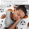 Sweet Jojo Designs Sports Theme Boy Queen Comforter Set Full Size Bedding for Kids Teen Adult Bed Room - 3 Piece - Watercolor Vintage Sport Themed Soccer Balls Football Baseball Basketball Blue Stars #3
