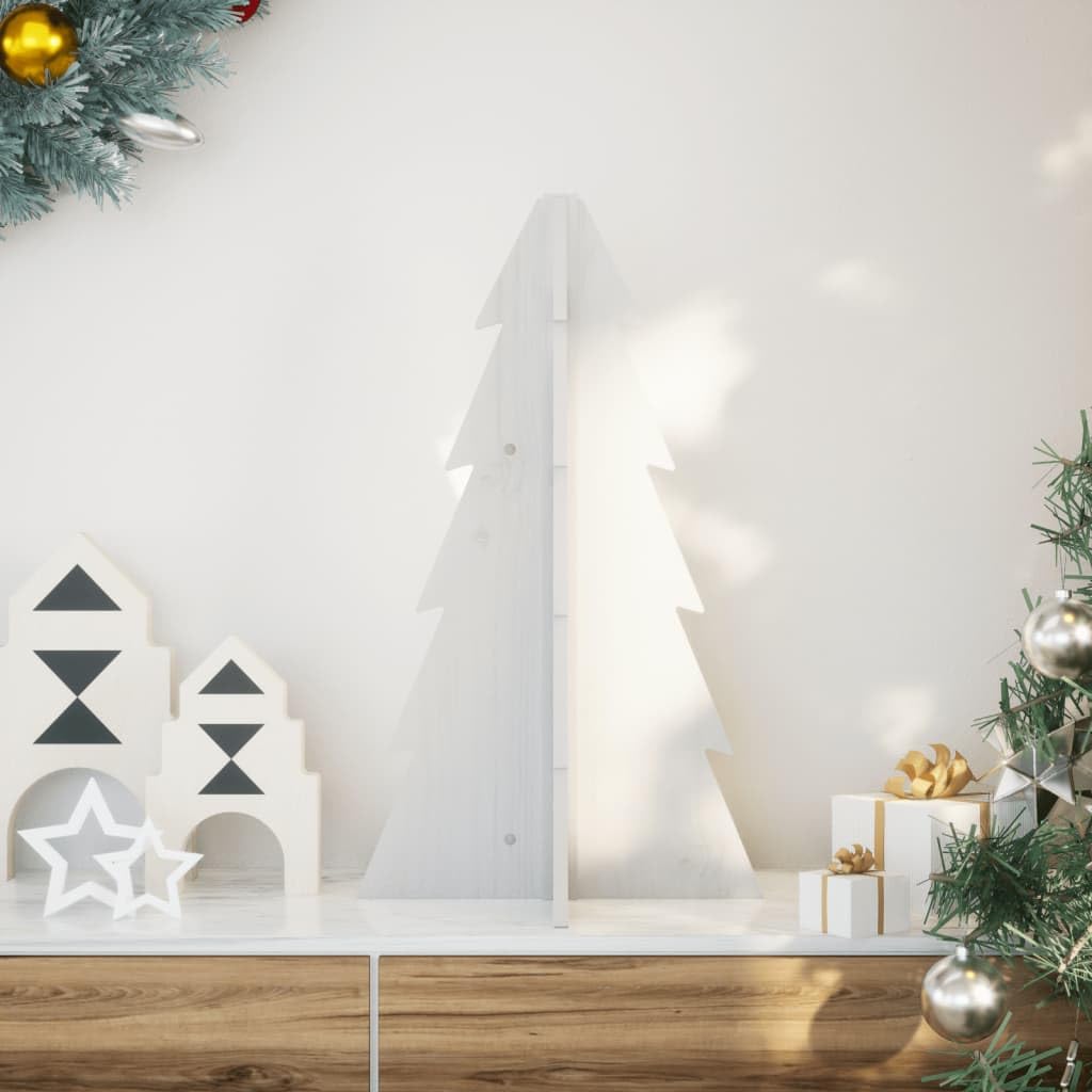 Árbol de Navidad de Adorno de Madera Maciza de Pino Blanco de 69,5 cm para decoración Festiva en hogar Oficina y Eventos con Base Estable y fácil Montaje