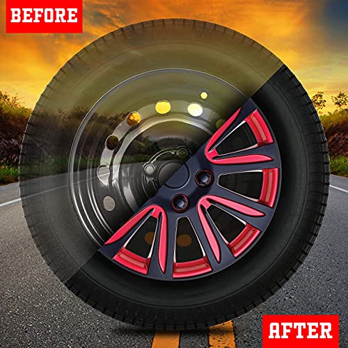 Swiss Drive Hubcaps 14-Inch Set Of 4 – Luxurious Red And Black Design – Durable And Reliable - Automotive Wheels – Easy To Install – Set Of 4 Car Wheel Hub Caps(Check Rim And Tire Size) #TOP6