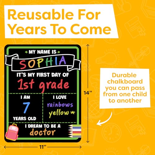 First Day of School Sign Board with Liquid Chalk Markers - 14”x11” Double-Sided & Reusable - My First and Last Day - Back to School Supplies Board for Kindergarten, Preschool