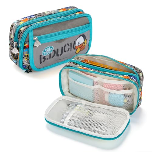 Image of Comix Large Capacity Pencil Case Pouch, 5 Compartments Pencil Pouch, Green | Canvas Pencil Box, B Duck Design, Large Pencil Bag for Boy Home Travel Use