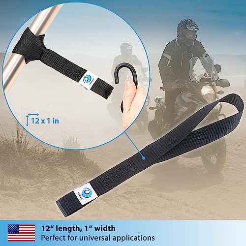 Valonic Falcon - Small Soft Loop Tie Down Straps - 4 Pack, 4400Lbs, 1" X 12", Double Stitched, Black - For Motorcycle Handlebar #TOP5