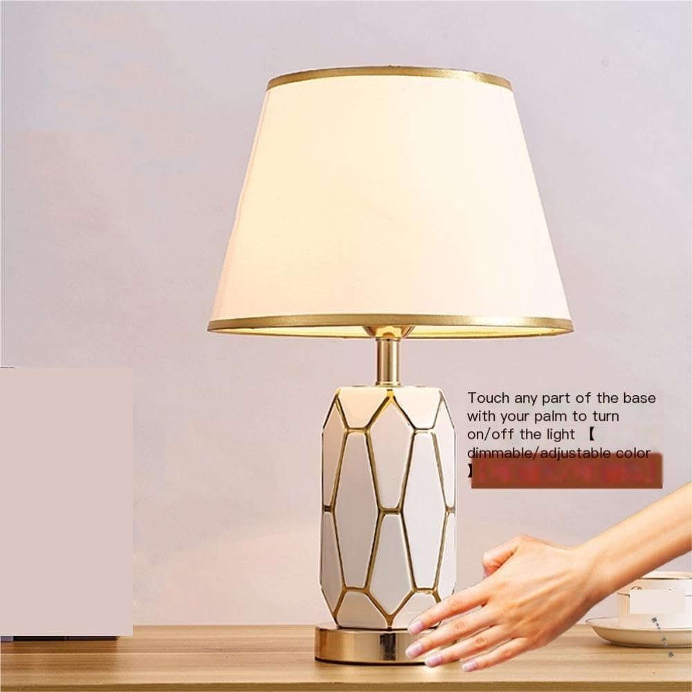 Lampada da tavolo in ceramica, luce notturna ambientale sul | Ceramica , paralume in tessuto, luce notturna d'ambiente moderna, dimmerabile(Green)