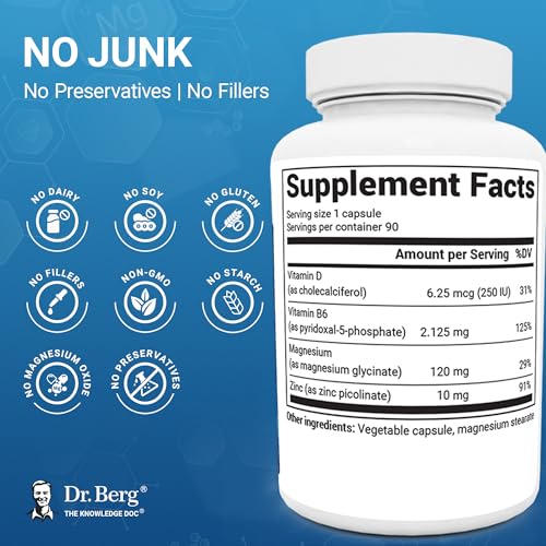 Image of Dr. Berg Magnesium Glycinate 90ct - 4-in-1 Chelated for Muscle, Nerve, Sleep & Stress Support*- w / D3, B6 & Zinc - 4X Lab-Tested - No Fillers - Formulated in USA, GMP-Certified