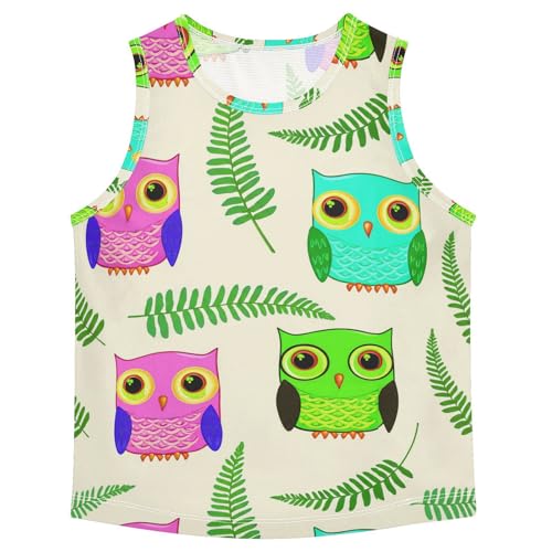 J JOYSAY Cartoon Owl Leaves Beige Boys Tank Top Sleeveless Muscle Shirts Quick Dry Kids T-Shirts 3-15T