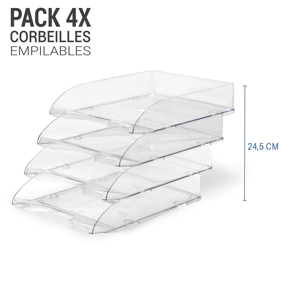 Waytex Pack de 4 Corbeilles à Courrier A4 Plastique Transparent