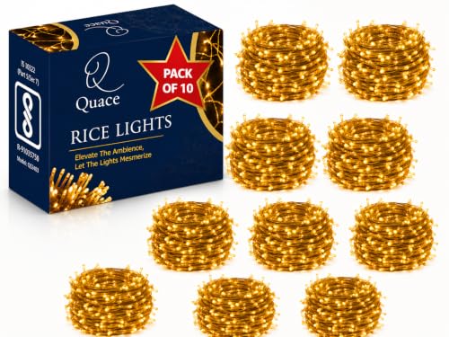 Image of Quace 36 Ft Warm White LED Pixel String Lights for Decoration, 360 Flexible Fairy Lights, Decorative Lights for Diwali, Christmas, Wedding, Bedroom, Balcony & Home Decor, Pack of 10