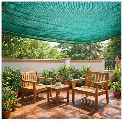 Image of UNOX Brand Green Net for Garden 75% Sun Shade (10x10 ft) Heavy Duty Green Net for Balcony Use, Green Shade for Sun Protection with Durable Eyelets