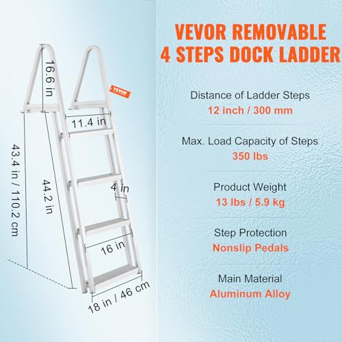 Image of VEVOR Removable Dock Ladder 4 Steps 350 lbs Capacity Pontoon Boat Ladder