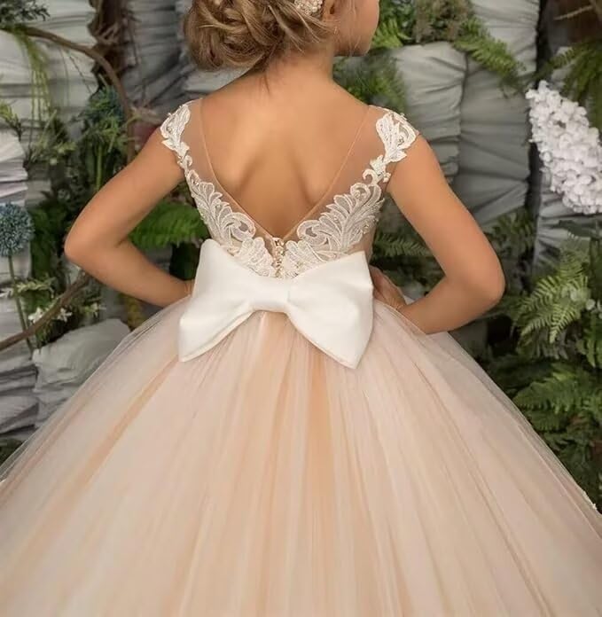 Tulle Flower Girl Dresses for Wedding with Bow Lace Applique First Communion Dress Pageant Dresses for Girls Ball Gown4