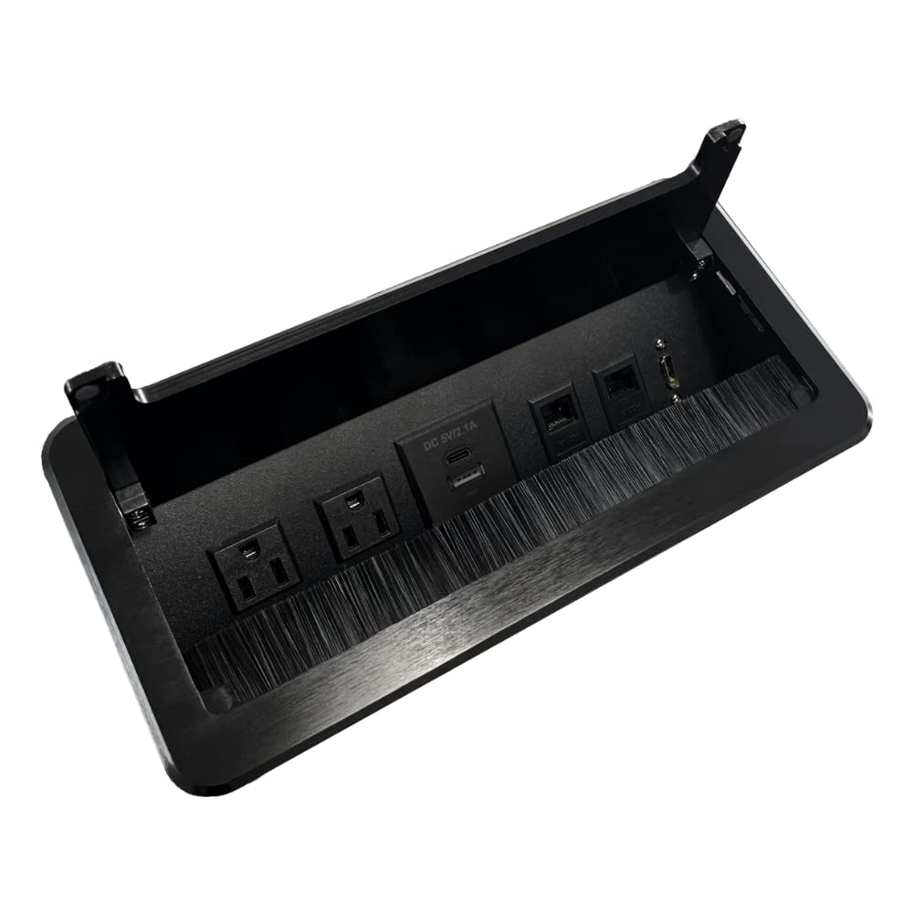 ZESHAN Conference Table Power hub connectivity Box Meeting Table Plug with 45 Degree Angle Convenient Plug-in Socket, Power Fully Enclosed Bottom Box, Include Power,USB C Charger, HDMI, RJ45