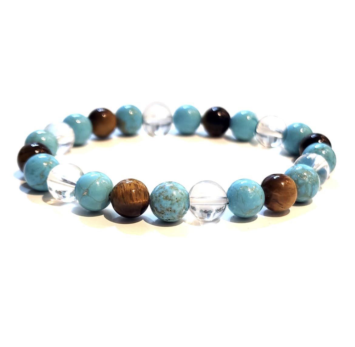DCE Triple Stone OPTIMUM STUDENT BRACELET,Memory Booster Healing Bracelet Handmade,Turquoise,Crystal Quartz,Tiger eye Beaded Crystal Bracelets for Men Women by DAZZLING CRYSTAL EXPORTS, no gemstone
