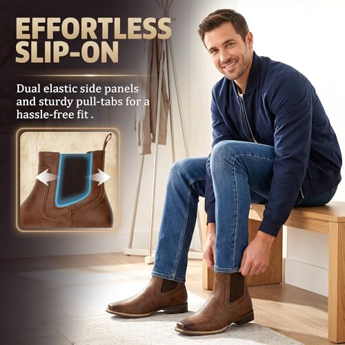 Image of J's.o.l.e Ankle Cowboy Boots for Men Square Toe Chelsea Boots Mens Casual Retro Stylish Boots