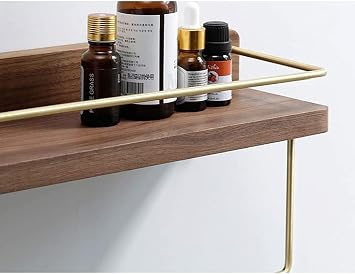 Floating Shelves Multi-Function Bathroom Metal Towel Rack Solid Wood Storage Rack Living Room Decorative Rack Free Punch -40CM
