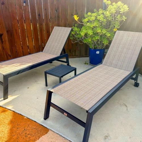 Image of PURPLE LEAF Patio Chaise Lounge Set of 2 w /Side Table Textilene Taupe