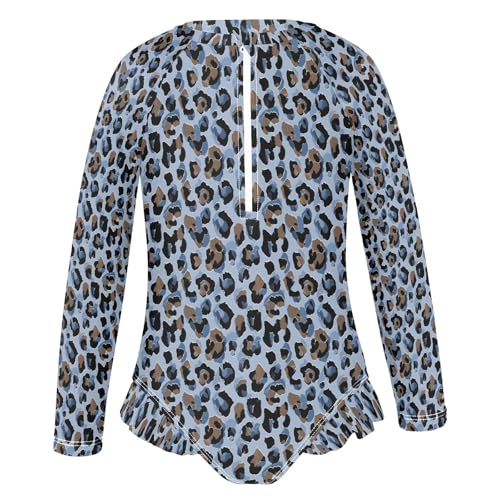 ALAZA Toddler Swimsuit Girl Bathing Suit Swimwear Rash Guard Light Blue Leopard Cheetah Long Sleeve 3T2