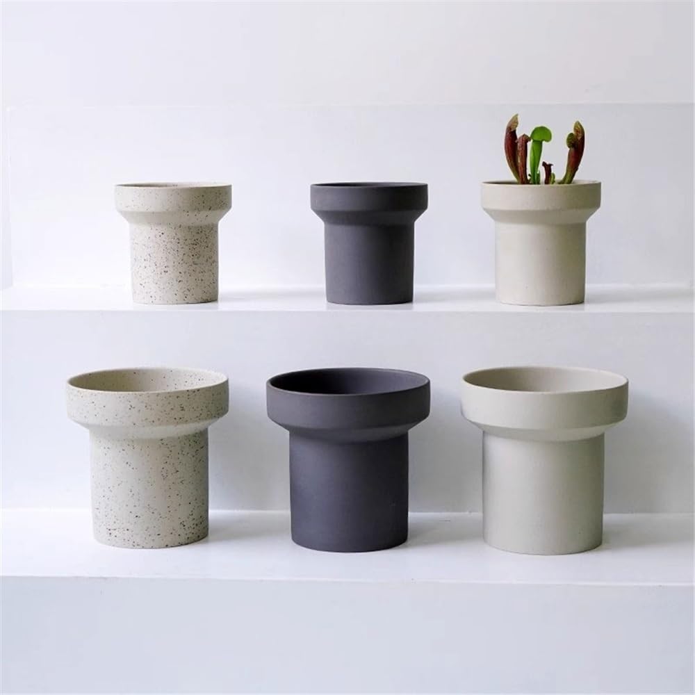 Doniczki Szara okrągła doniczka ceramiczna, z otworem drenażowym Doniczka na biurko, do dekoracji parapetu Pojemnik na rośliny w salonie sypialni (2 rozmiary) Donice na kwiaty(Mały)