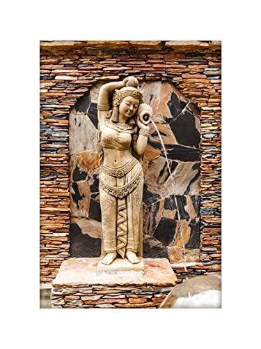 999STORE 3D Print Latest Door Living Room Bed Room Home Hall Wall Stickers Sheet roll red Stones Wall and Standing Lady Mural Wallpaper for Walls 3D (Vinyl Self Adhesive 24X36 Inches) NonW230917