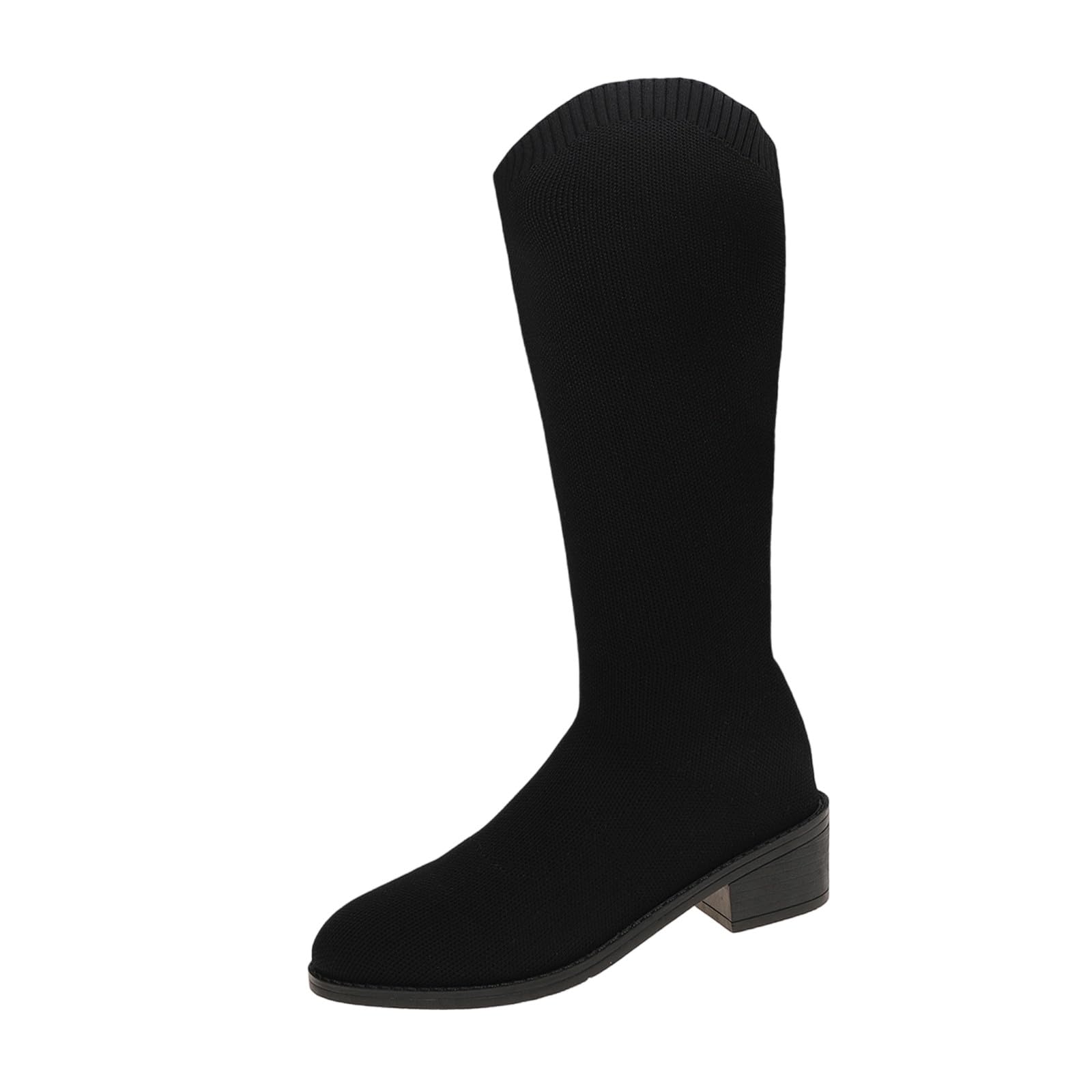 Women Casual All Match Large Size Chunky Heel Knitted Fall Winter Style Comfortable Mid Calf Sock Boots for