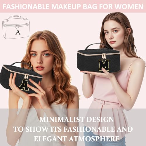 Gifts Initial Makeup Organizer Bag for Girls, Chenille Letter Personalized Cosmetic Bag with Zipper | Preppy Quilted Portable Makeup Pouch Teen Birthday Gifts Trendy for Women Friend (A)2