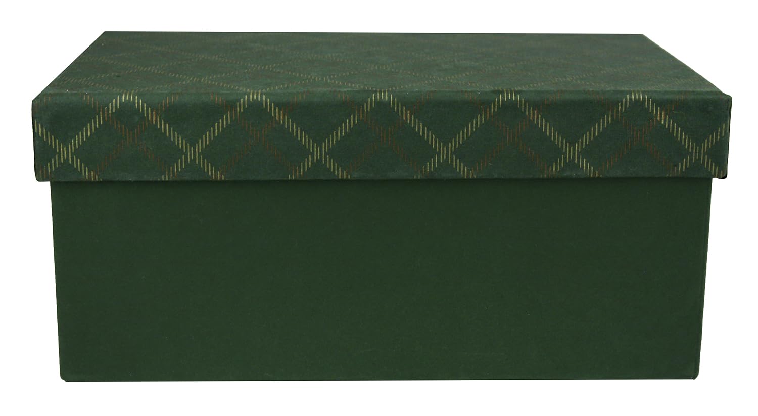 Emartbuy Chequered Green Rigid Gift Box – 25 x 16 x 11 cm – Handmade Cotton Paper Presentation Box | Premium Packaging for Hampers, Birthdays, Weddings, Corporate Gifting