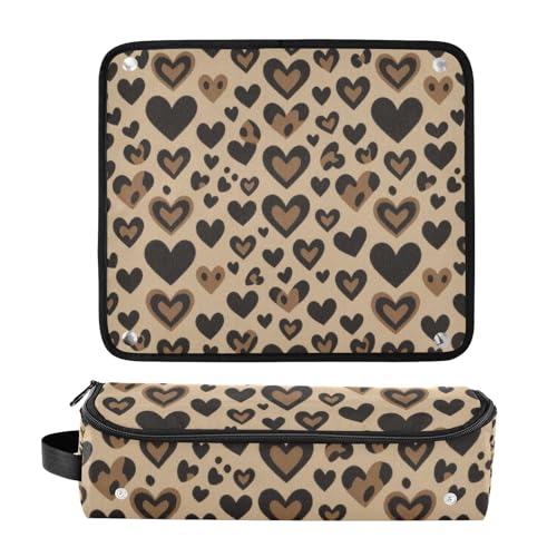 Estuche de viaje 2 en 1 para rizadores y planchas de pelo con alfombrilla resistente al calor, organizador impermeable para planchas y secador, diseño con estampado animal marrón y negro miniatura 3