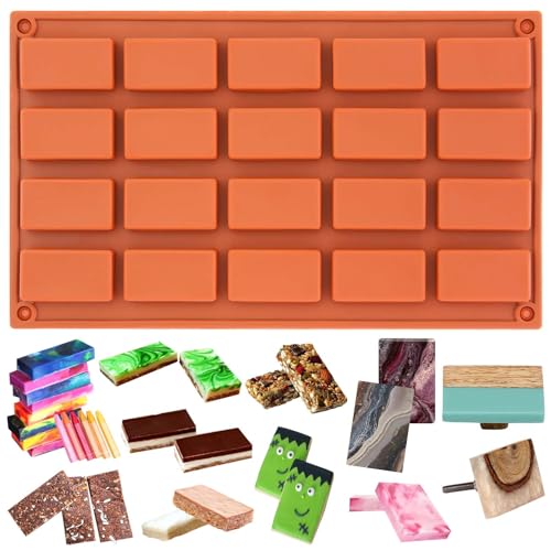 FUNSHOWCASE 20 Cavities Rectangular Chocolate Candy Bar Silicone Mold Rectangle Soap Cake Pan