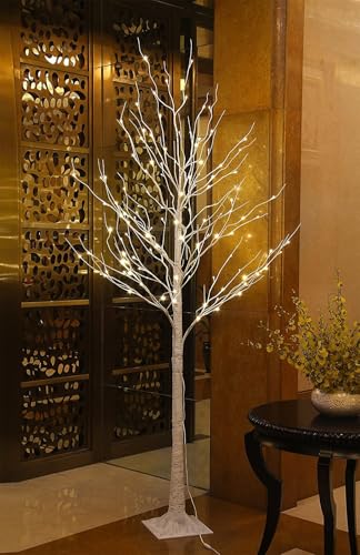 Image of LIGHTSHARE 8 Feet 132L LED Birch Tree Lights, Warm White, for Holiday Party and Christmas Decoration, Indoor and Outdoor Use