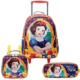 Kit Mochila De Rodinhas Lancheira Estojo Branca Neve Infantil