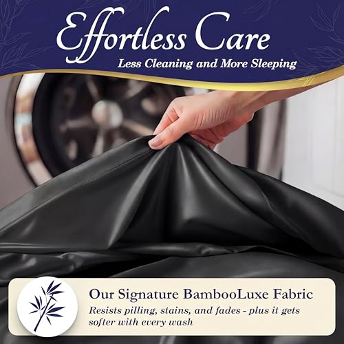 Image of DECOLURE 100% Viscose Derived from Bamboo Sheets King Size - Luxury 4 Pc Naturally Cooling Sheets, Ultra Soft Bed Set - Deep 17 inch Pockets, Durable Double Stitching, Oeko Tex Standard (Black)