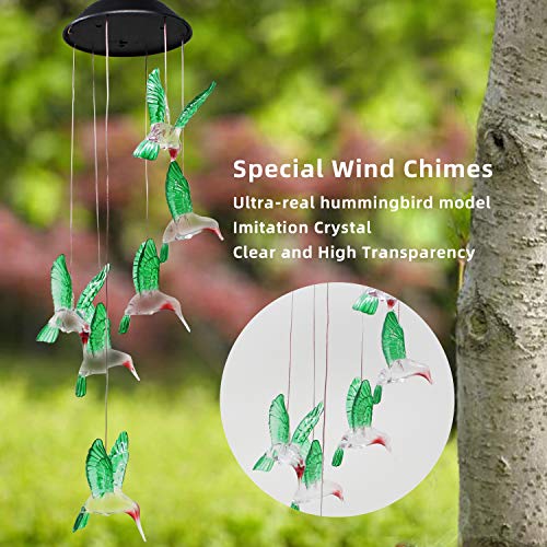image for Joiedomi 2 Solar Hummingbird Wind Chimes Color Changing LED Outdoor Ha