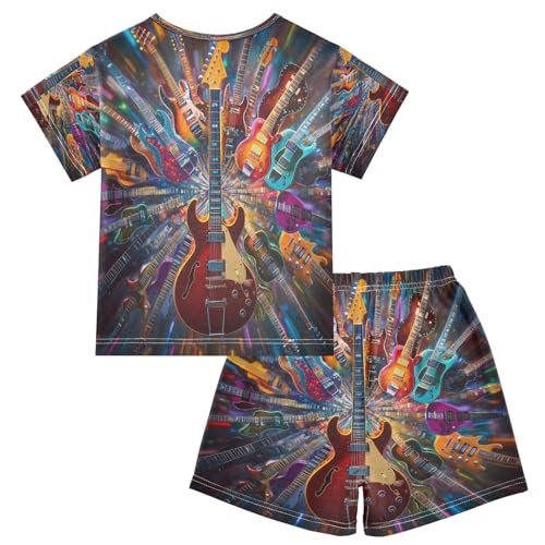ALAZA Electric Guitar Fantasy Music Pajamas Set Short Sleeve Cotton Sleepwear Summer Pjs 2 Piece 5-14Y2