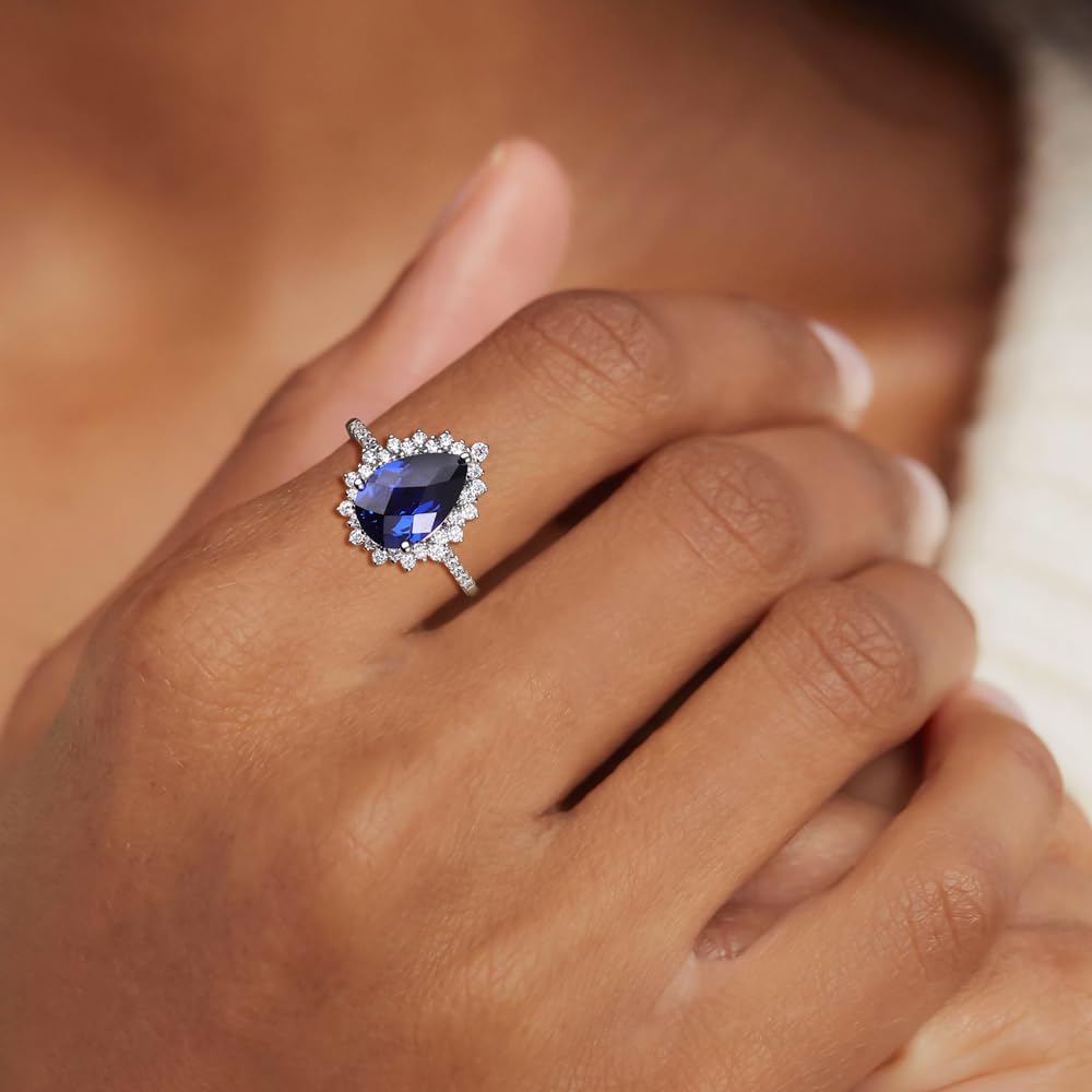 4.5 Carat Teardrop Engagement Birthstone Ring Sterling Silver Pear Cut Sapphire/Ruby/Emerald/Amethyst/Aquamarine Halo Ring Promise Anniversary Rings for Women Size 6-10 - Image 7